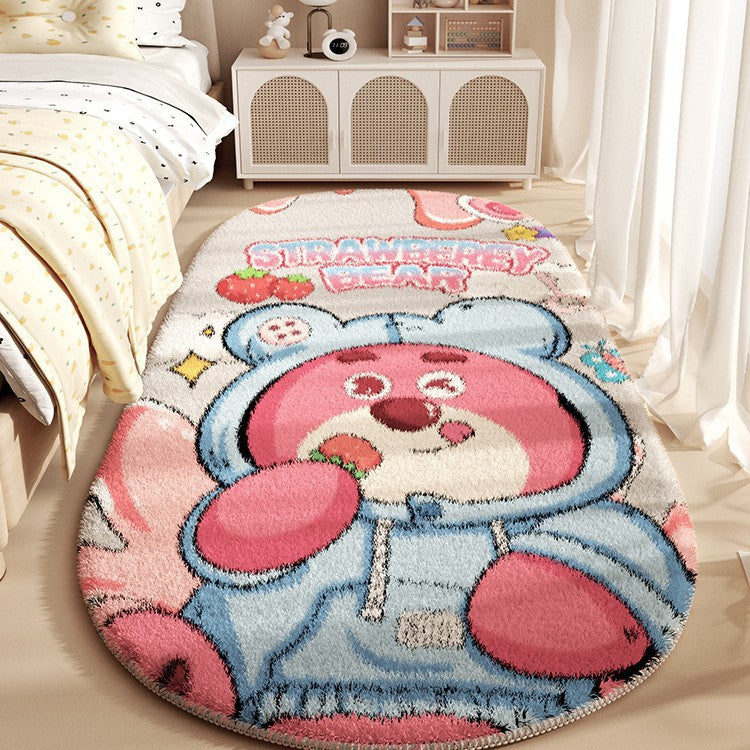 Plush Oval Cartoon Floor Rug Soft Faux Cashmere Living Room