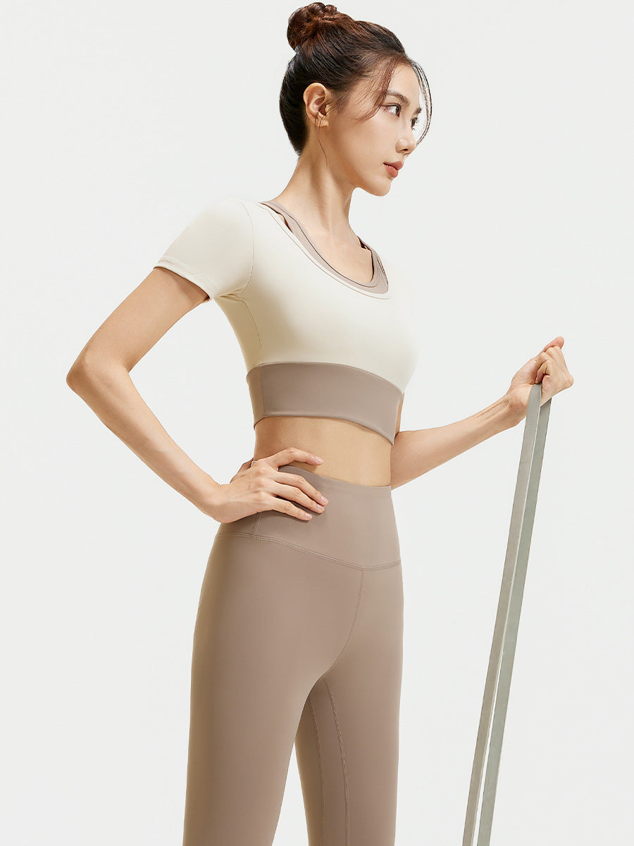 Juyitang Color-Matched Bra-Free Fake Two-Piece Sports Suit