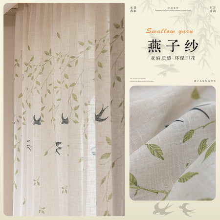 Swallow yarn Linen Sheer Window Curtain Panel Semi-Transparent Room Divider