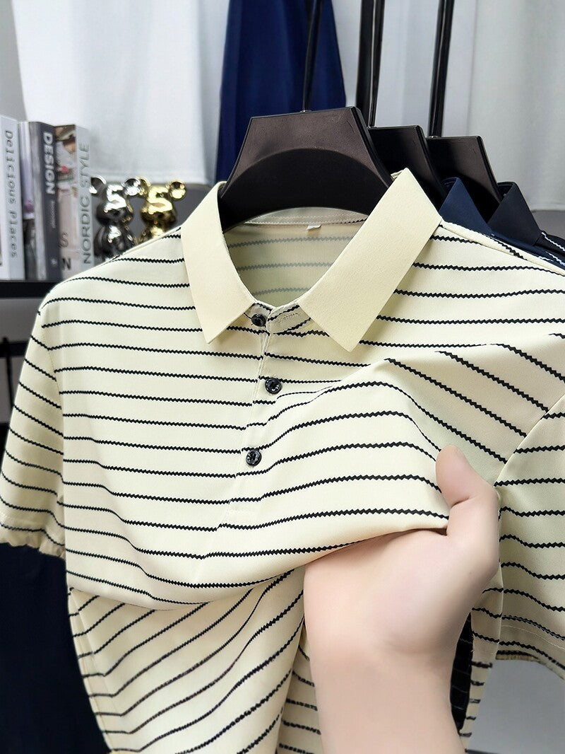 Men's Striped Polo Shirt Business Casual Short Sleeve Top