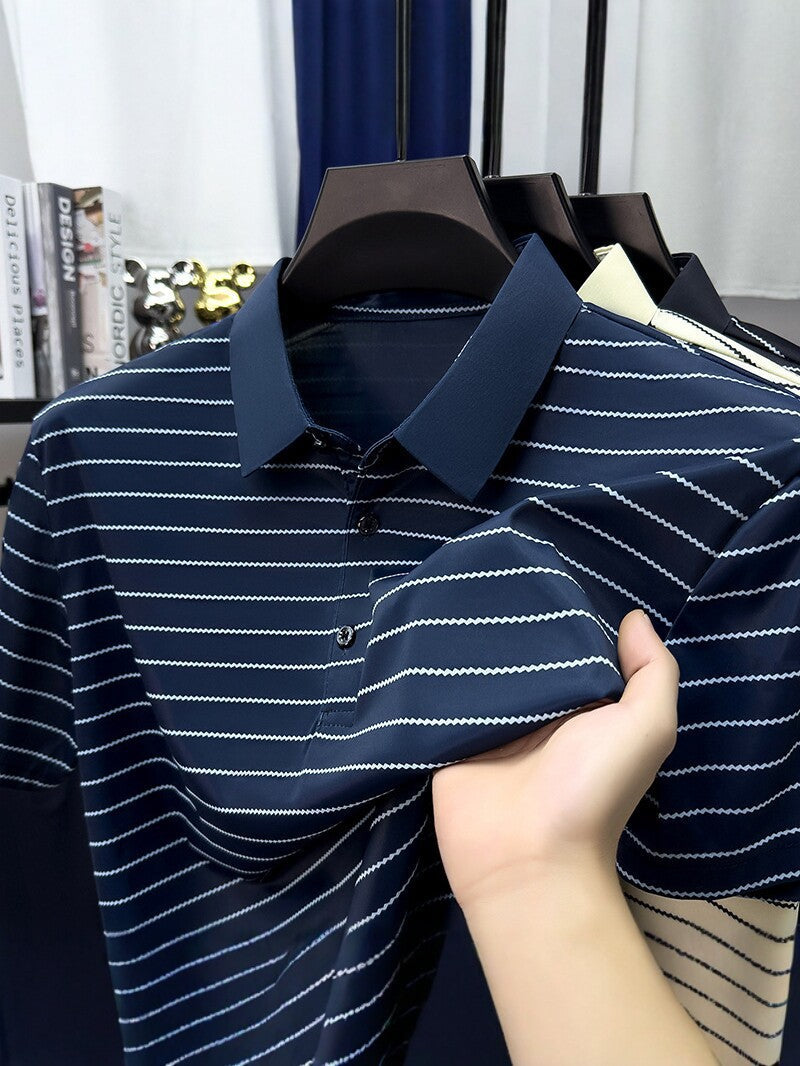 Men's Striped Polo Shirt Business Casual Short Sleeve Top