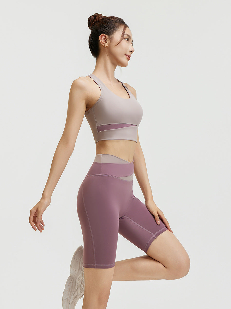 Juyitang Contrast Color Naked-Feel Hip-Lifting Sports Suit