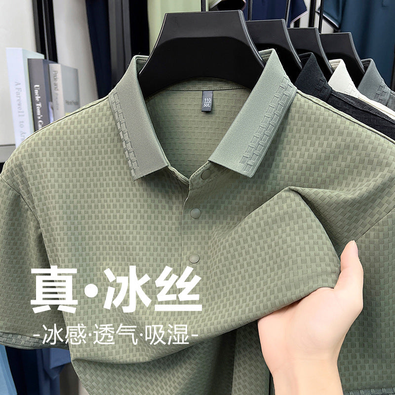 Men's Seamless Ice Silk Polo Shirt Short Sleeve Casual Top