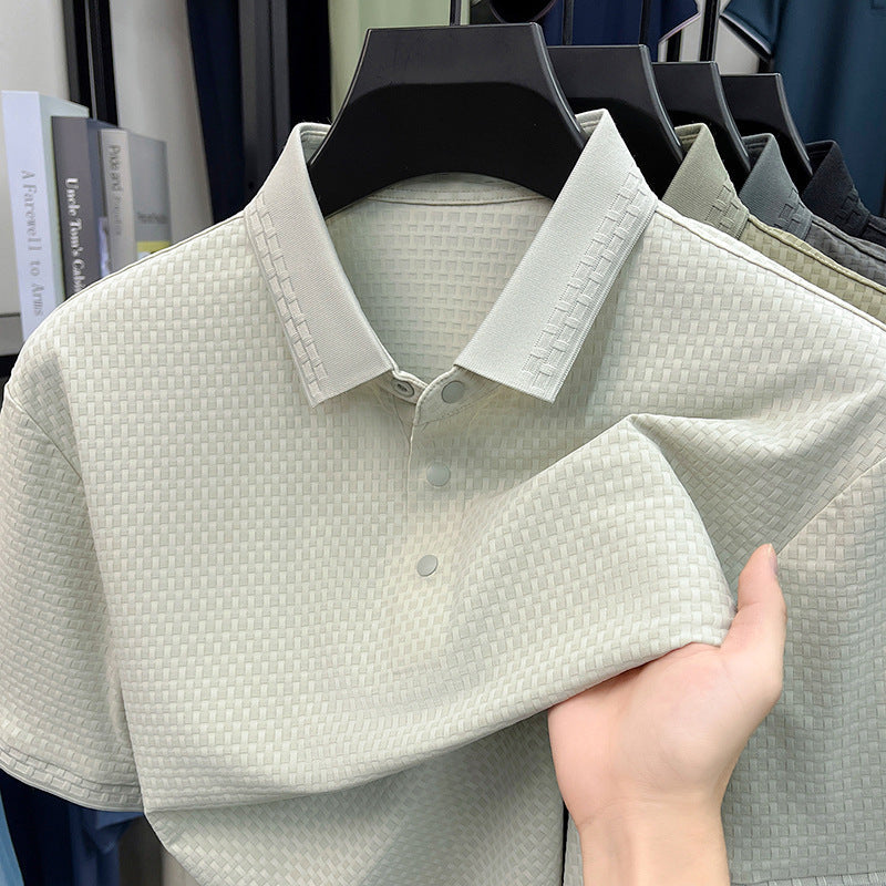 Men's Seamless Ice Silk Polo Shirt Short Sleeve Casual Top