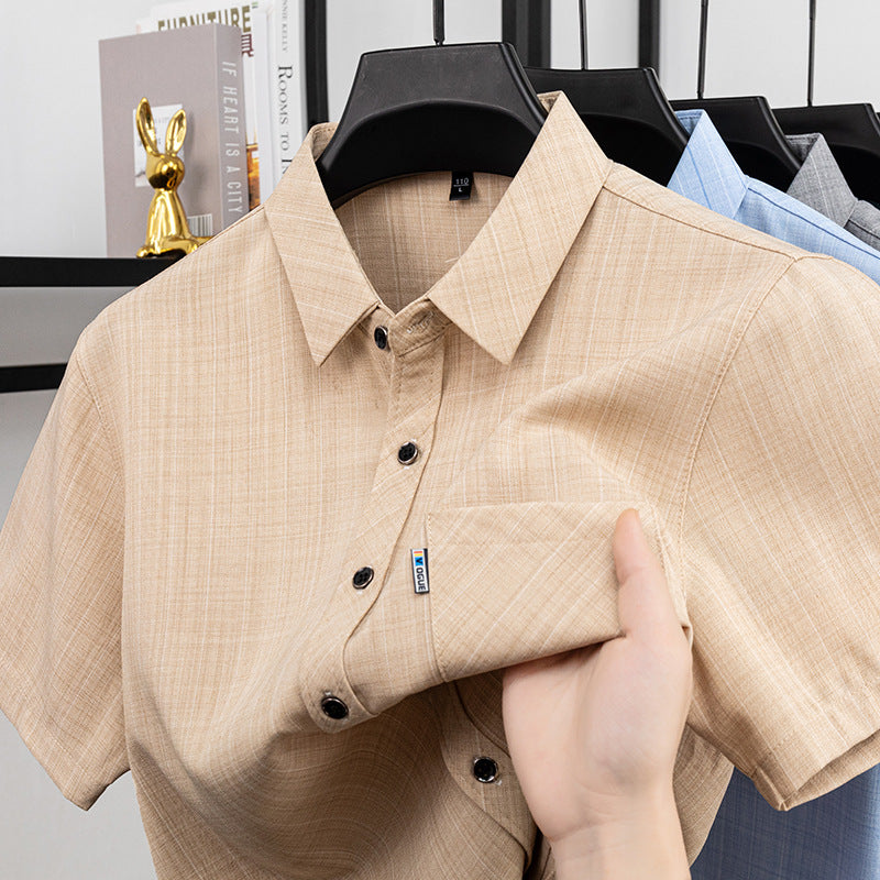 Men's Cotton Linen Short Sleeve Pocket Shirt for Summer