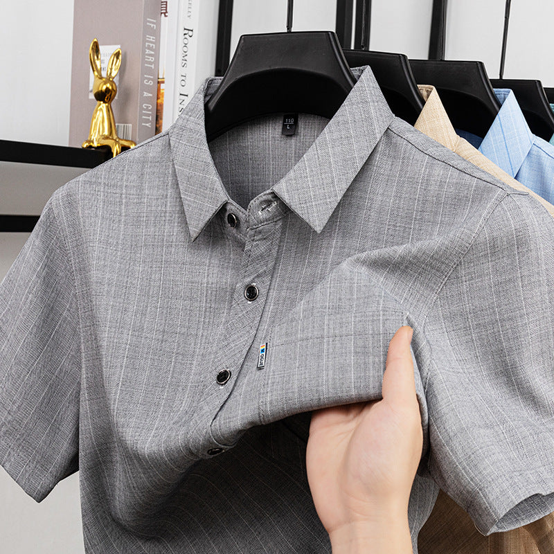 Men's Cotton Linen Short Sleeve Pocket Shirt for Summer