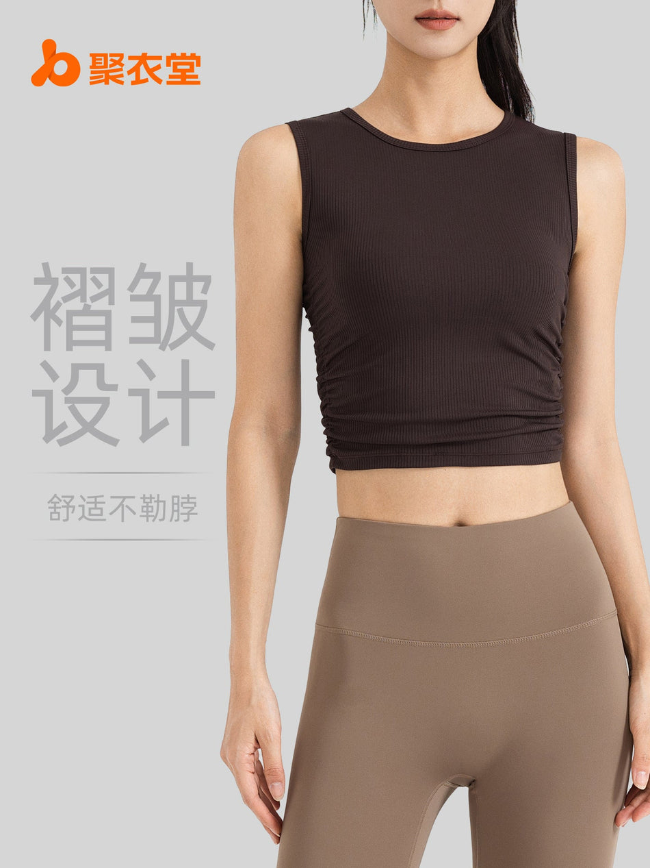 Juyitang Summer Pleated Sleeveless Slimming Sports Vest