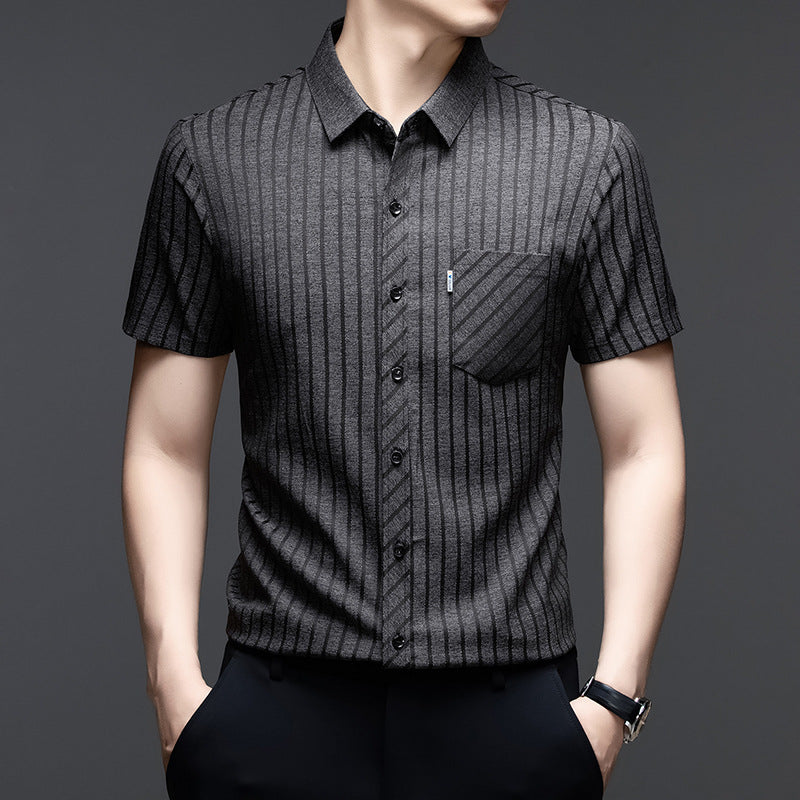 Men's Striped Linen Blend Short Sleeve Pocket Summer Shirt