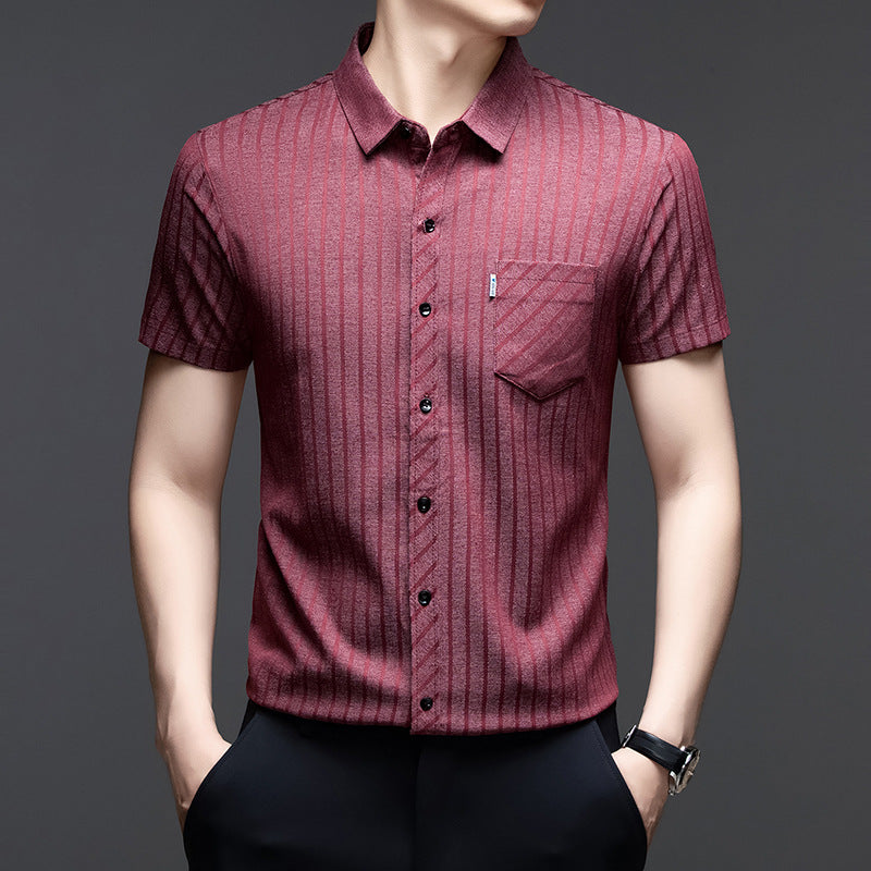 Men's Striped Linen Blend Short Sleeve Pocket Summer Shirt