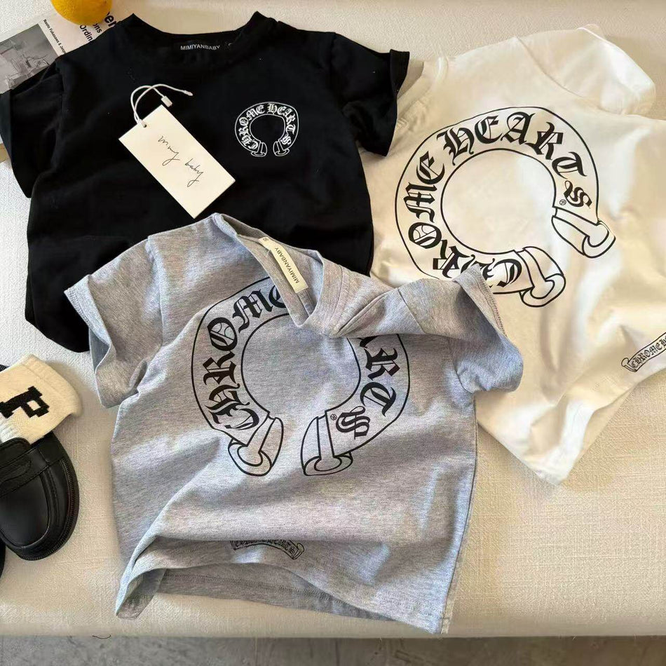 Kids Alphabet Print Short Sleeve T-Shirt Soft Summer Top