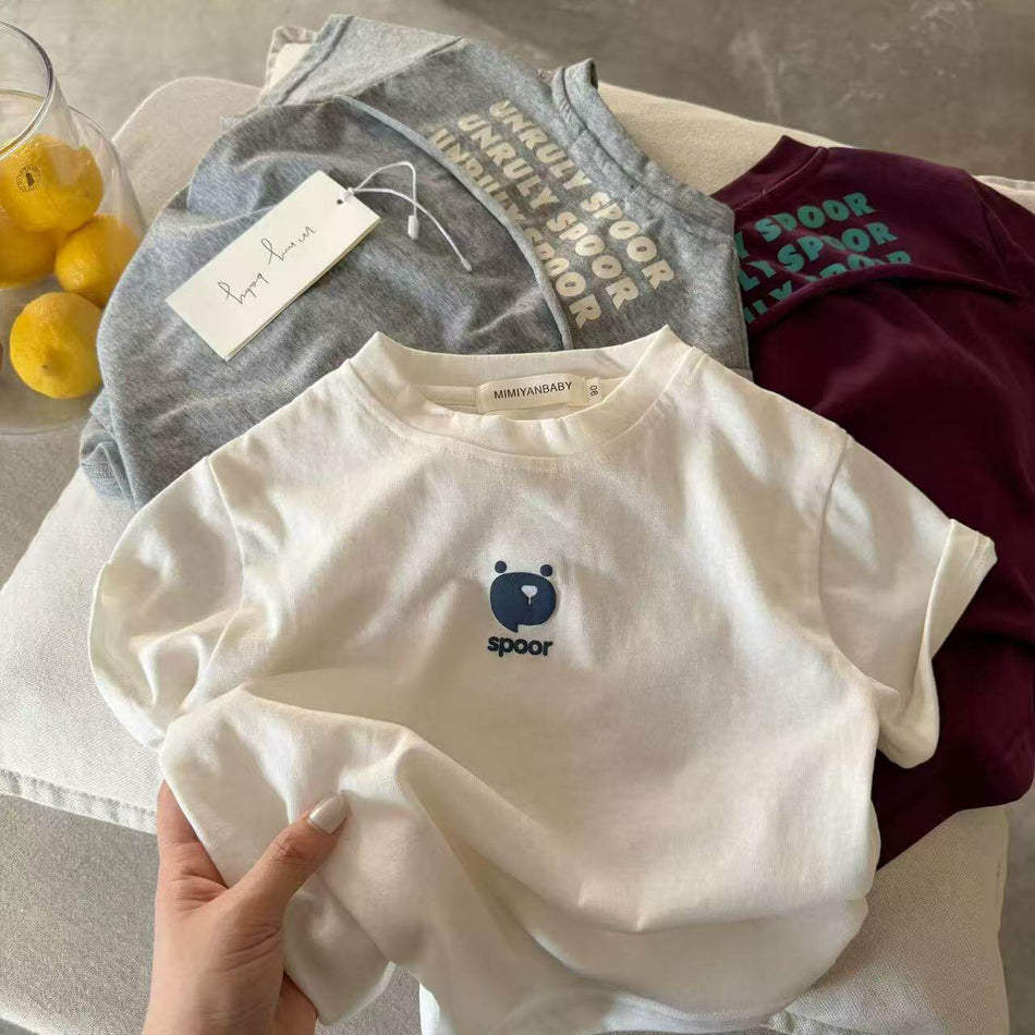 Kids Korean Style Letter Print Short Sleeve Casual T-Shirt
