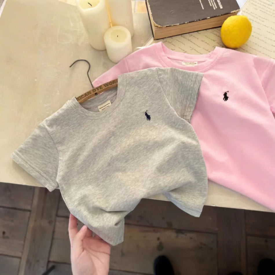 Kids Solid Color Cotton Short Sleeve T-Shirt Casual Summer Top
