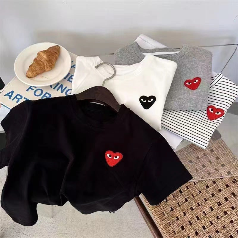 Kids Japanese Style Love Striped Cotton Short Sleeve T-Shirt