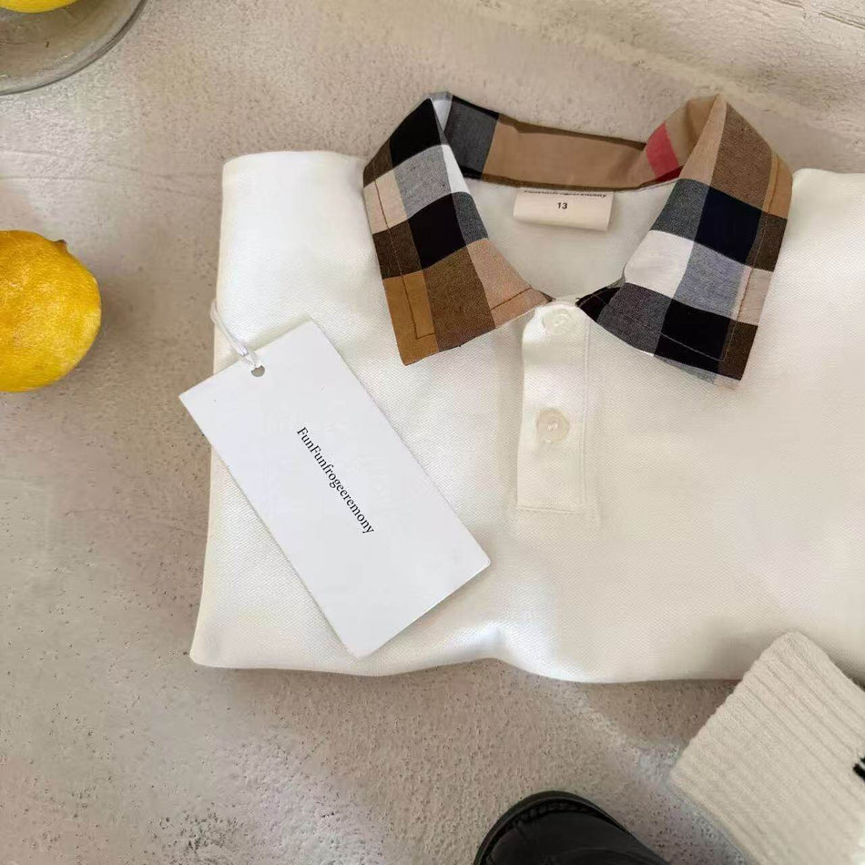 Kids Plaid Polo Shirt Lapel Short Sleeve Summer Casual Top