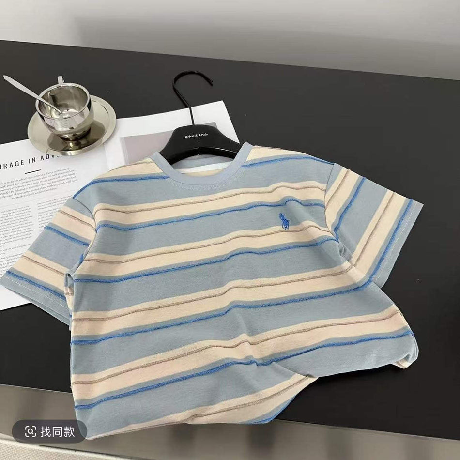 Kids Color-Block Striped Loose Fit Short Sleeve Summer Tee