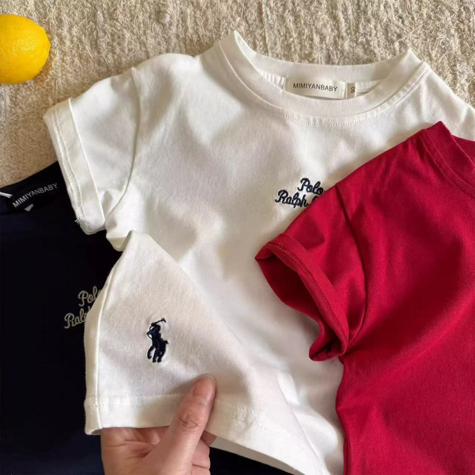 Kids Solid Color Letter Print Short Sleeve Casual Summer Tee