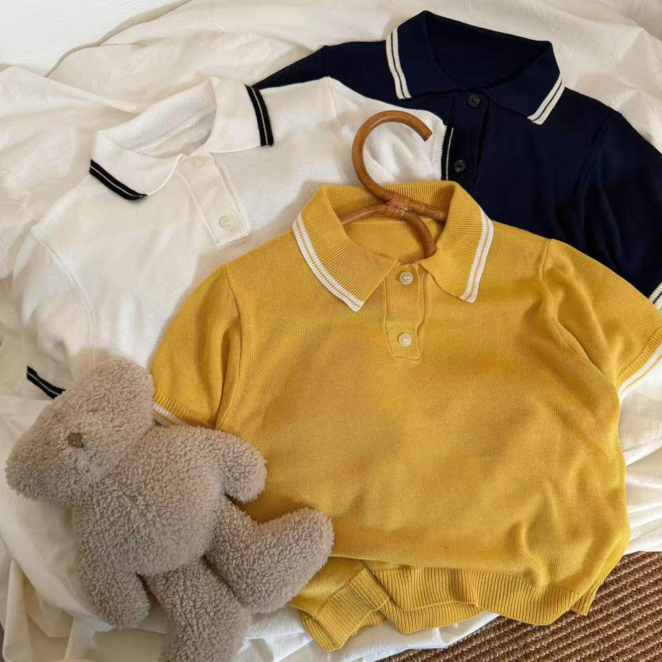 Kids Korean Style Ice Silk Polo Shirt Short Sleeve Summer Top