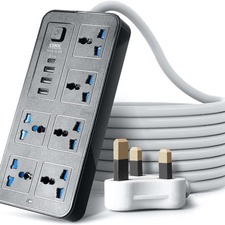 British Standard USB Power Strip with Multi-Socket Switch Panel in White