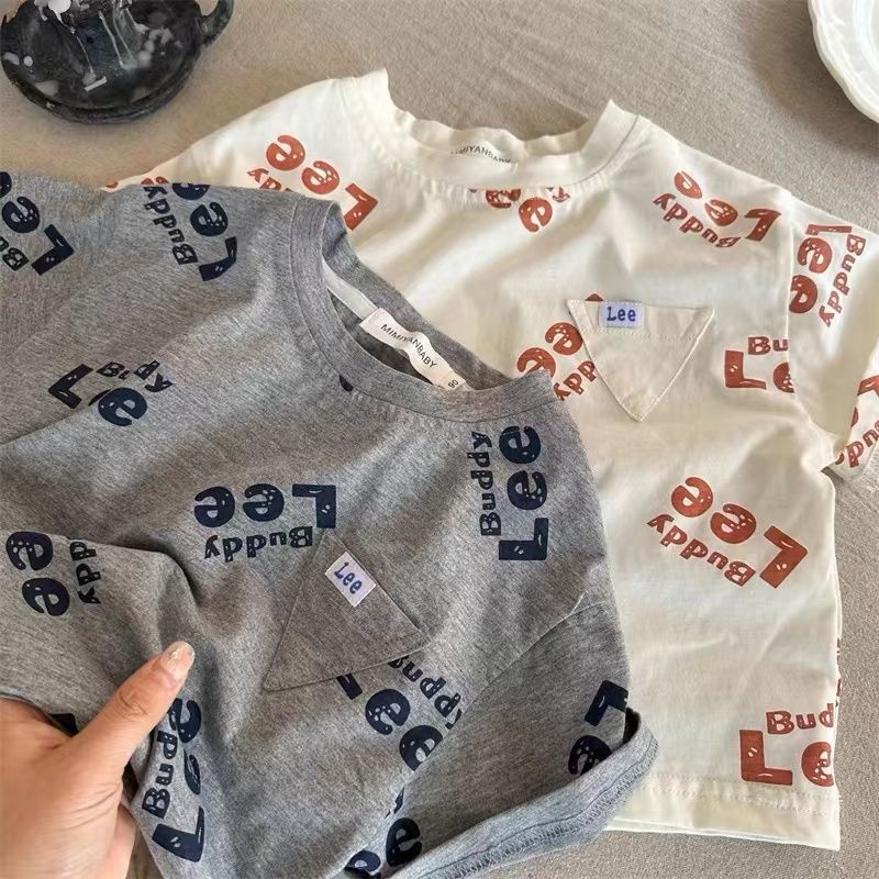 Kids Full Print Letter Cotton Short Sleeve Summer T-Shirt