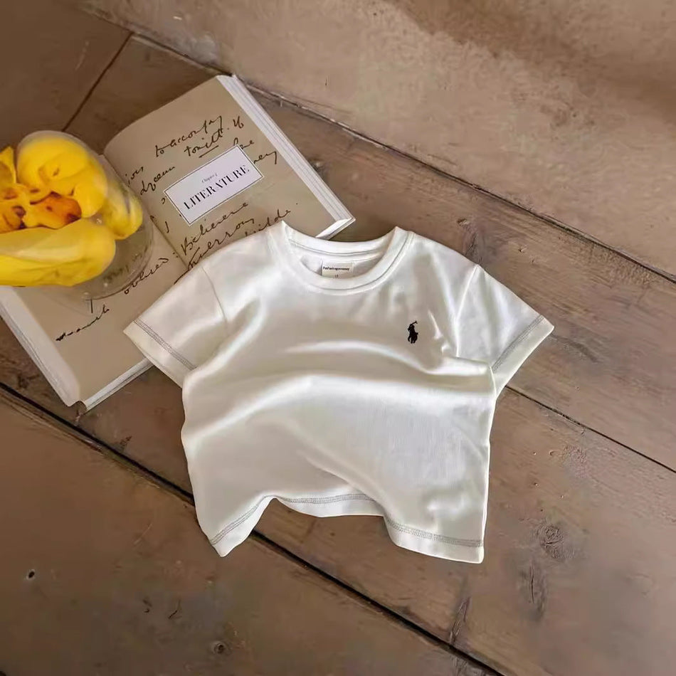 Kids Solid Color Cotton Short Sleeve Korean Style Summer Tee