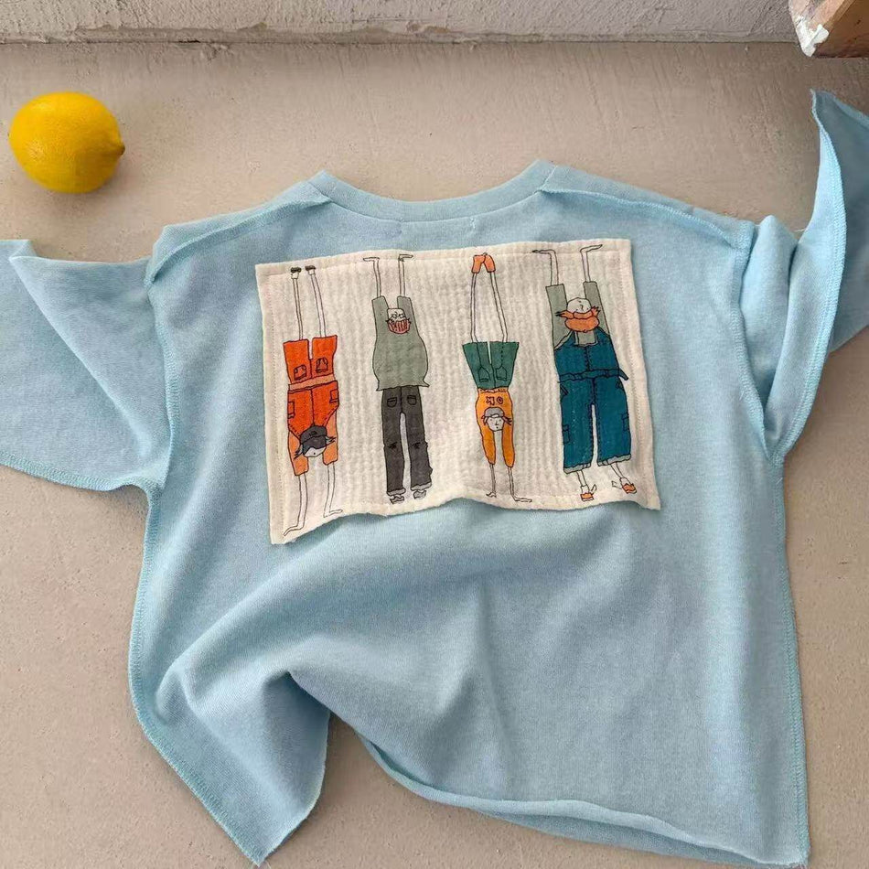Kids Cartoon Patchwork Ice Silk Sun Protection Long Sleeve Tee
