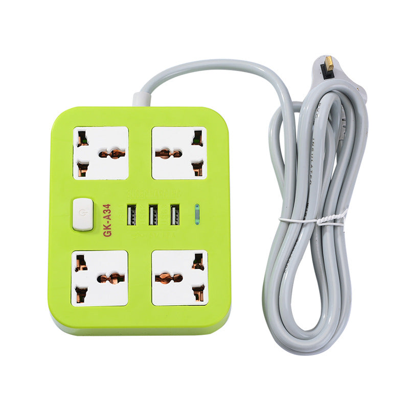 USB Multi-Socket Switch Power Strip for Home and Dormitory Use in Green