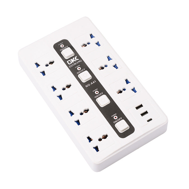 British Standard Multi-Hole USB Power Strip with Long Cable in White