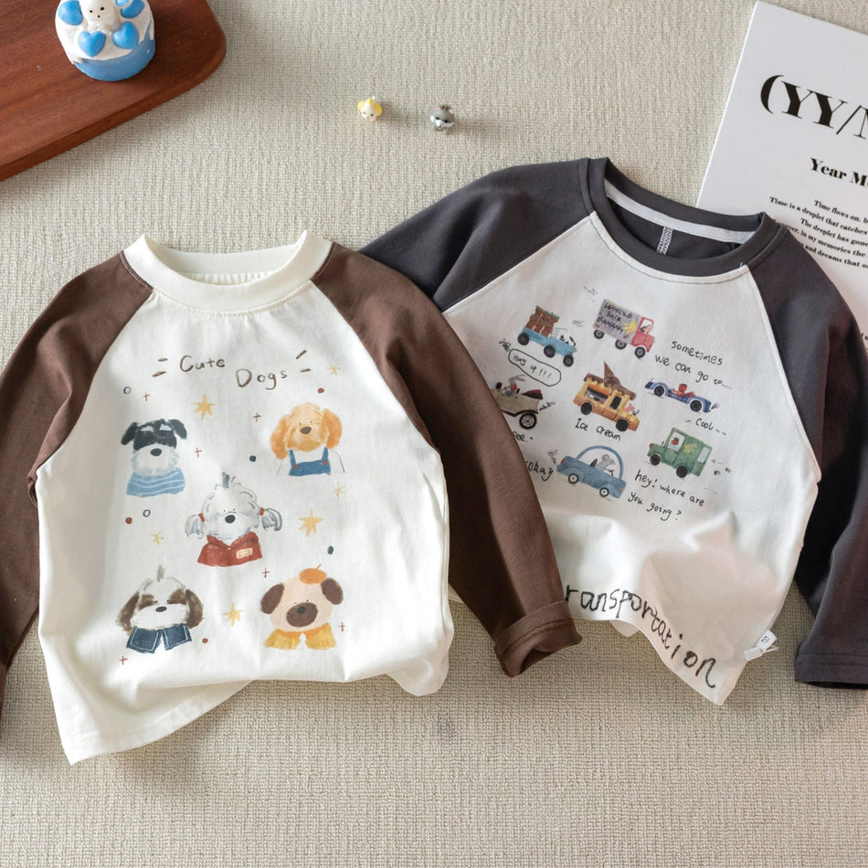 Kids Japanese Style Raglan Sleeve Color-Block Long Sleeve Tee