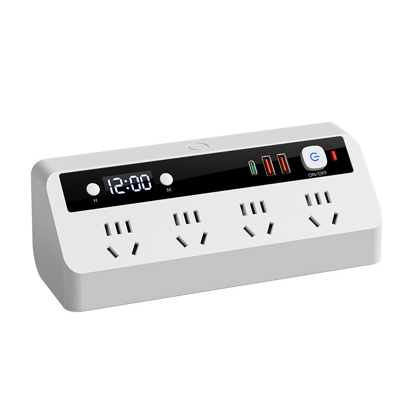 Smart Clock Power Strip with USB Fast Charging & Overload Protection
