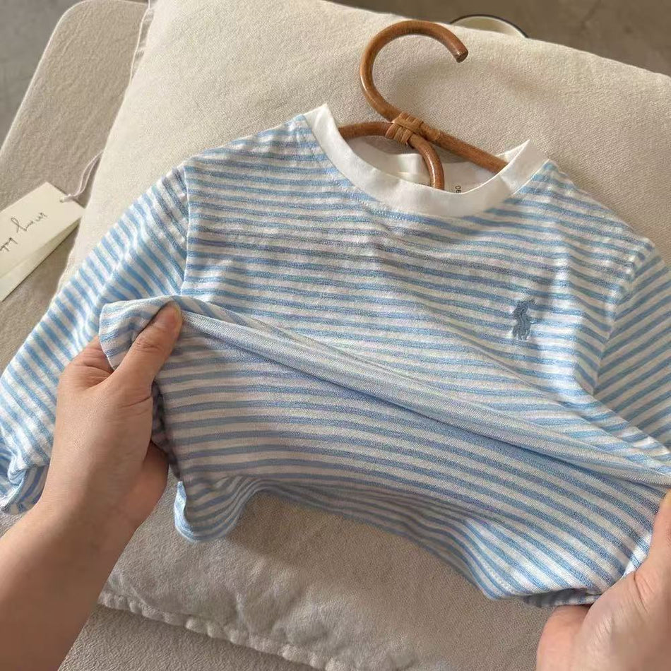Kids Lightweight Striped Cotton Long Sleeve Summer Cooling Tee