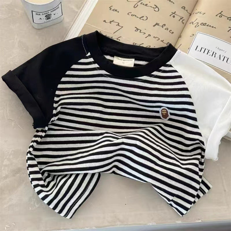 Kids Raglan Striped Cotton Short Sleeve Summer T-Shirt