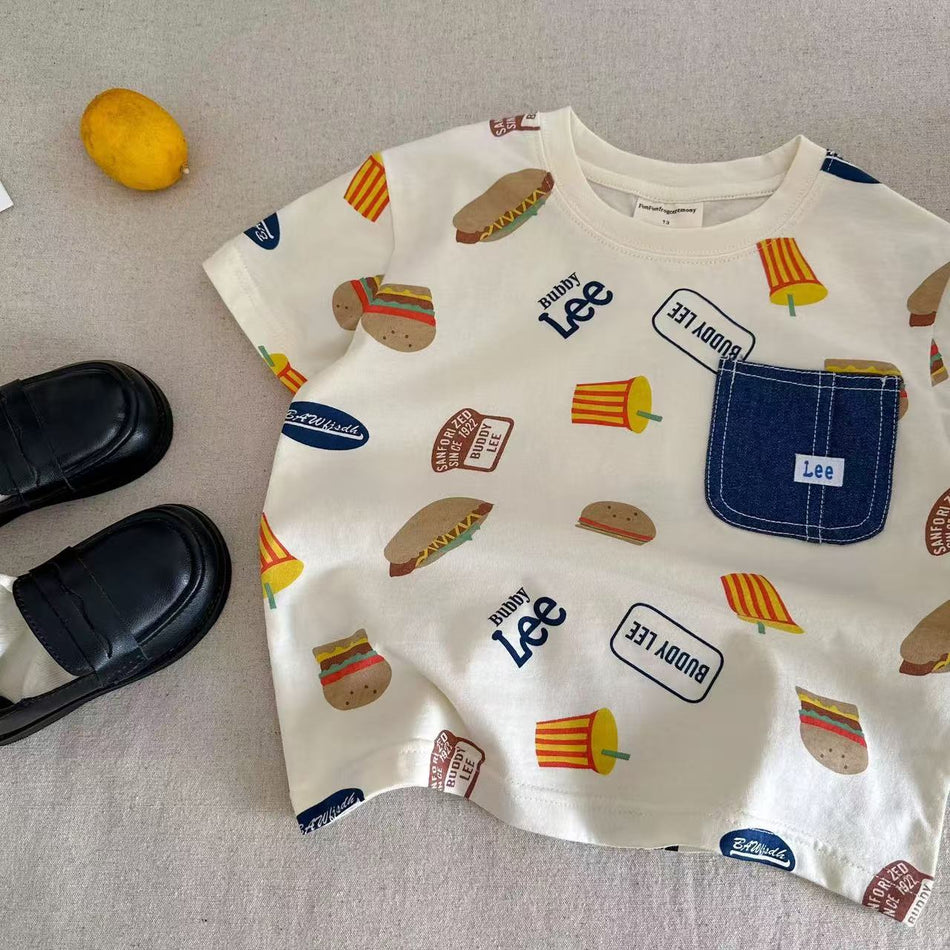 Kids Full Print Letter Cotton Short Sleeve Summer T-Shirt