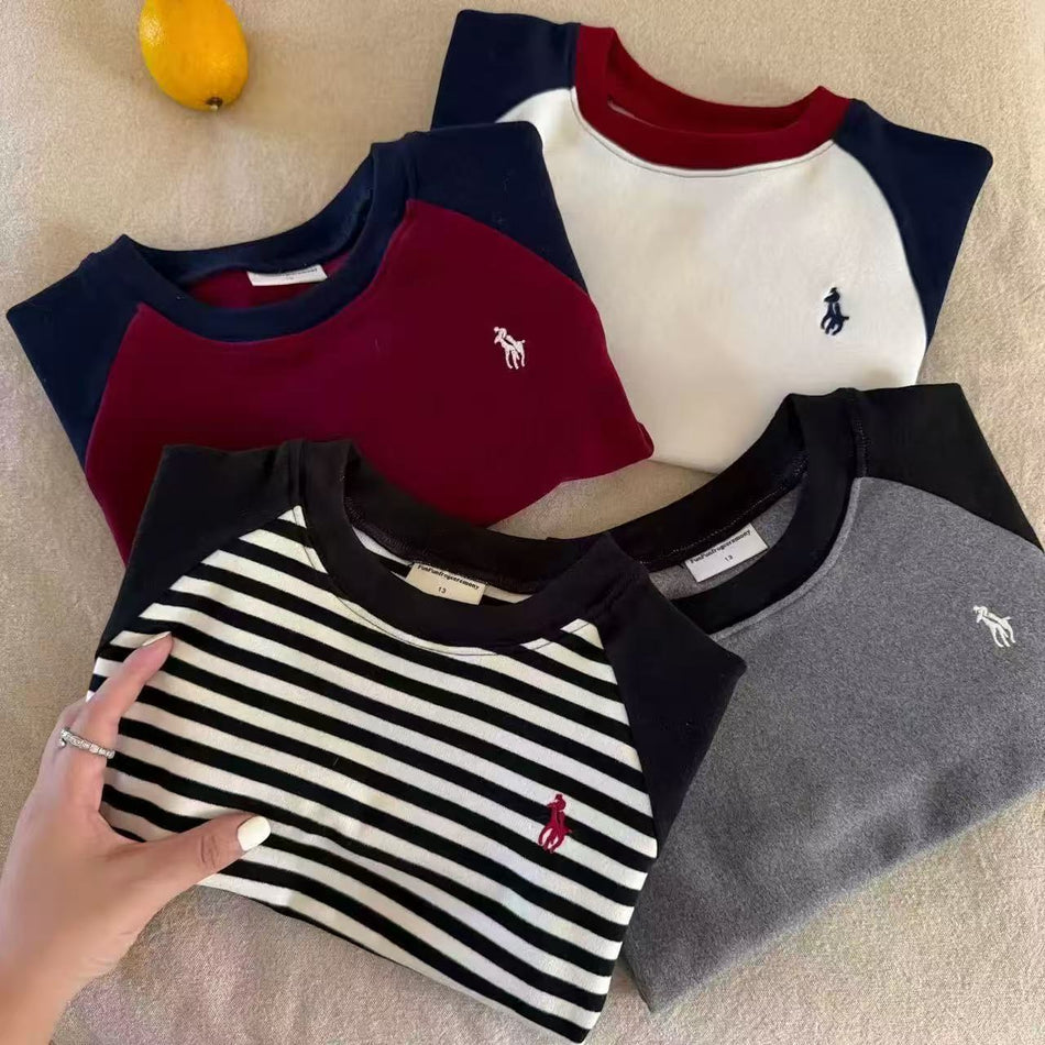 Kids Fleece Lined Raglan Striped Long Sleeve Winter Tee