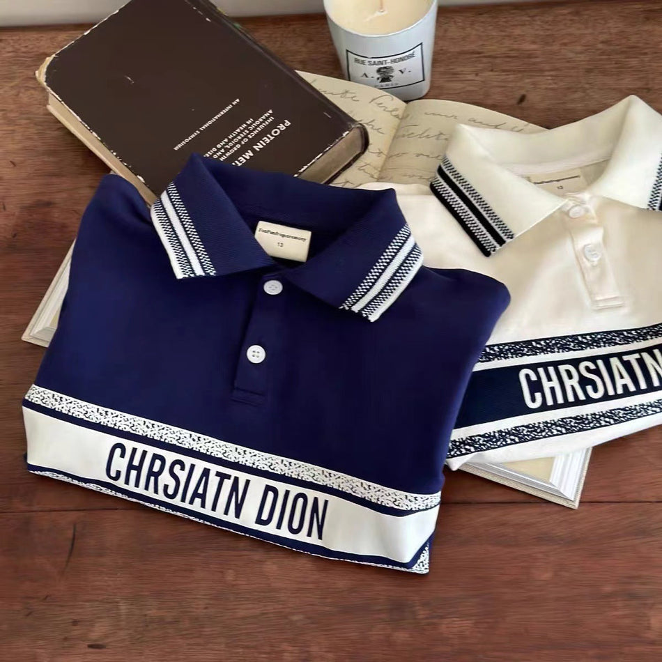 Kids Letter Embroidered Polo Shirt Short Sleeve Summer Top