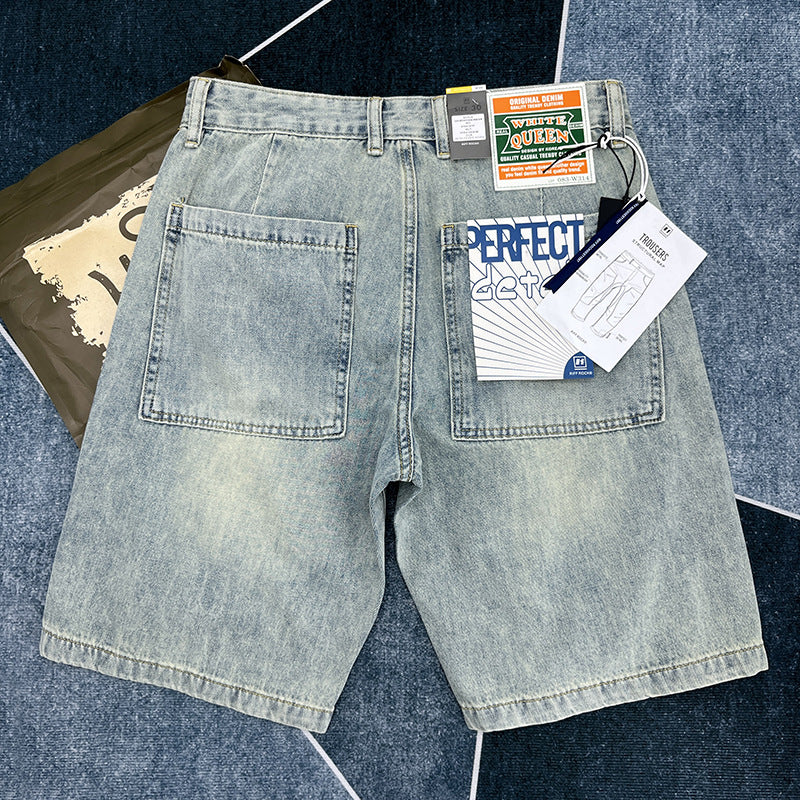 Men's Retro Distressed Denim Shorts Loose Fit Summer Casual