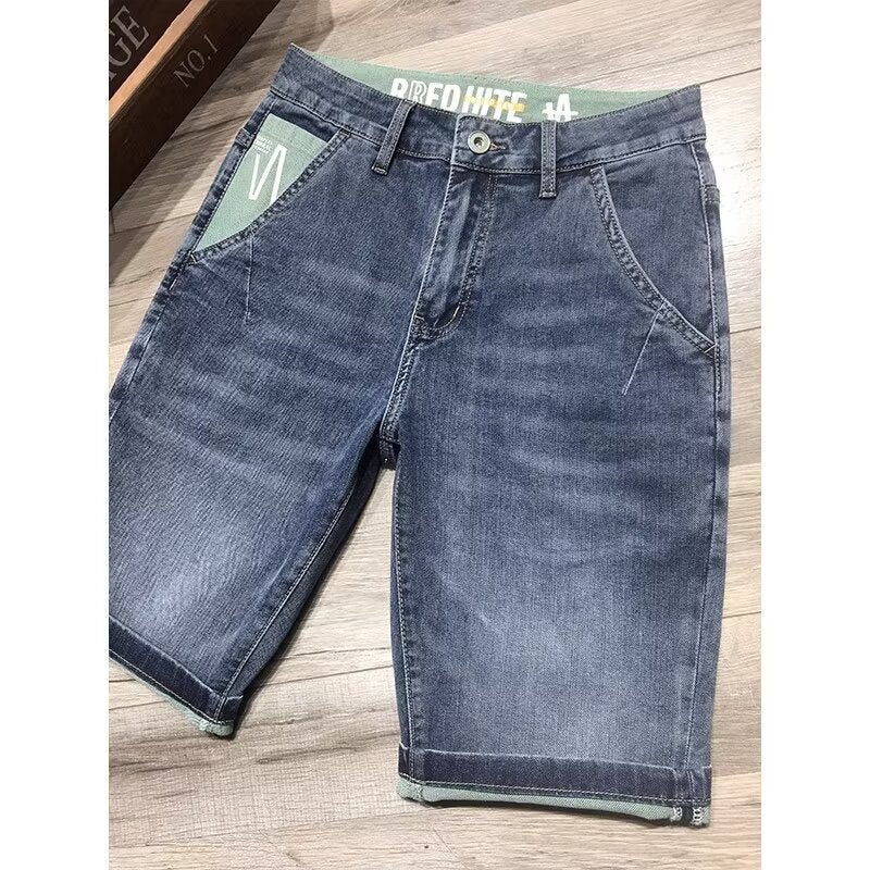 Men's Lightweight Stretch Denim Shorts Loose Straight Fit