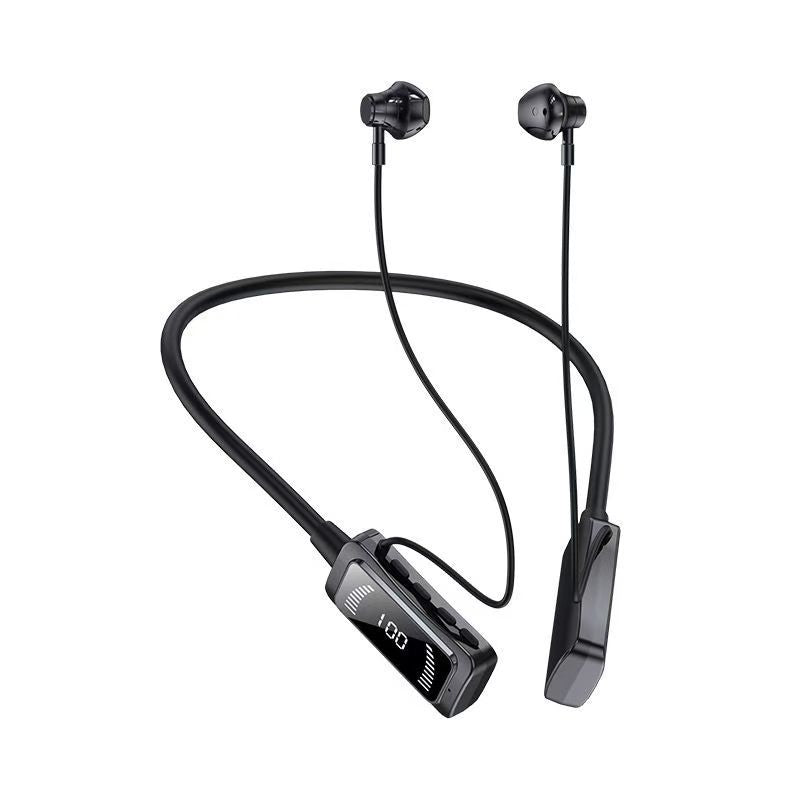 Neckband Bluetooth Headphones with Display and Karaoke EQ Monitoring in Black