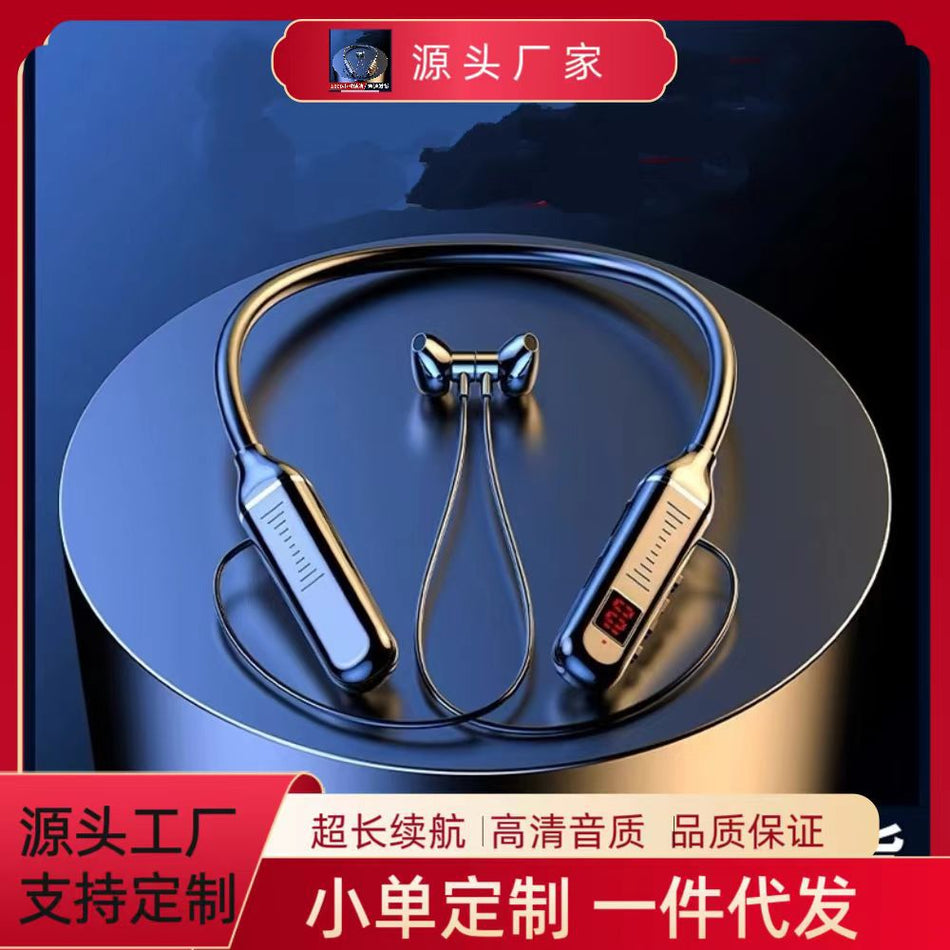 Neck-Mounted Bluetooth Headset with Digital Display and Card Slot