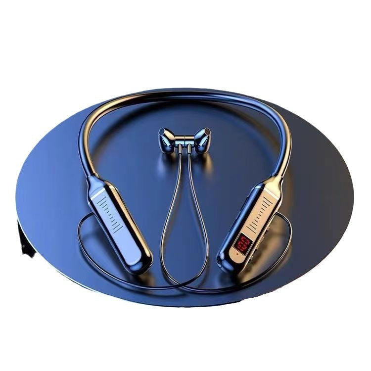 Neck-Mounted Bluetooth Headset with Digital Display and Card Slot in Black