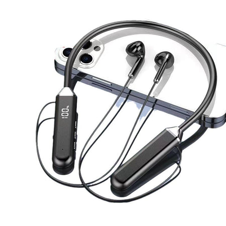 Neckband Bluetooth Headset with Stereo Sound and Noise Reduction in Black