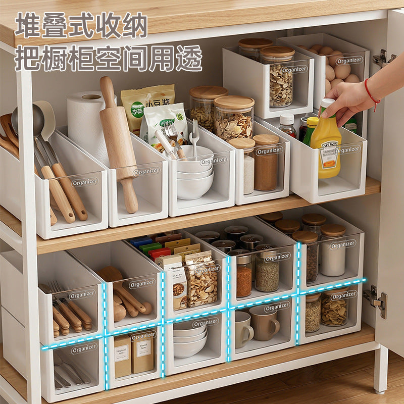 Transparent right Transparent Rectangular Storage Basket for Kitchen Organization 4PC