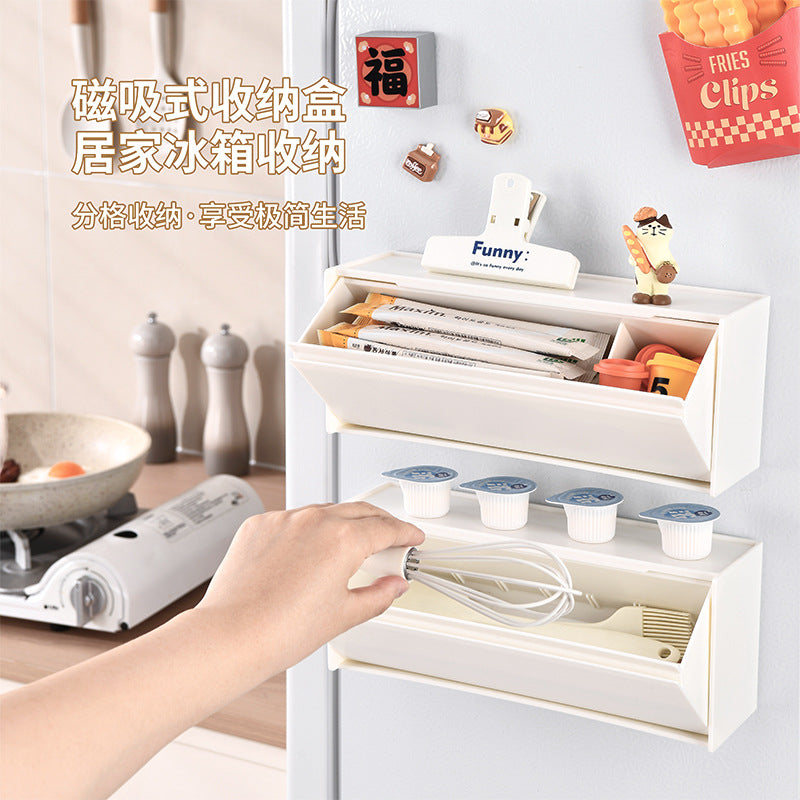White wall-mounted Magnetic Wall Mounted Kitchen Storage Box for Refrigerator Side