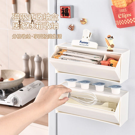 White wall-mounted Magnetic Wall Mounted Kitchen Storage Box for Refrigerator Side