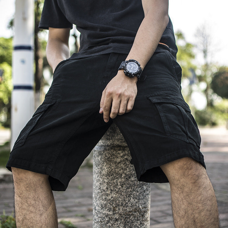 Men's Multi-Pocket Cargo Shorts Loose Fit Casual Mid-Length in Khaki Color