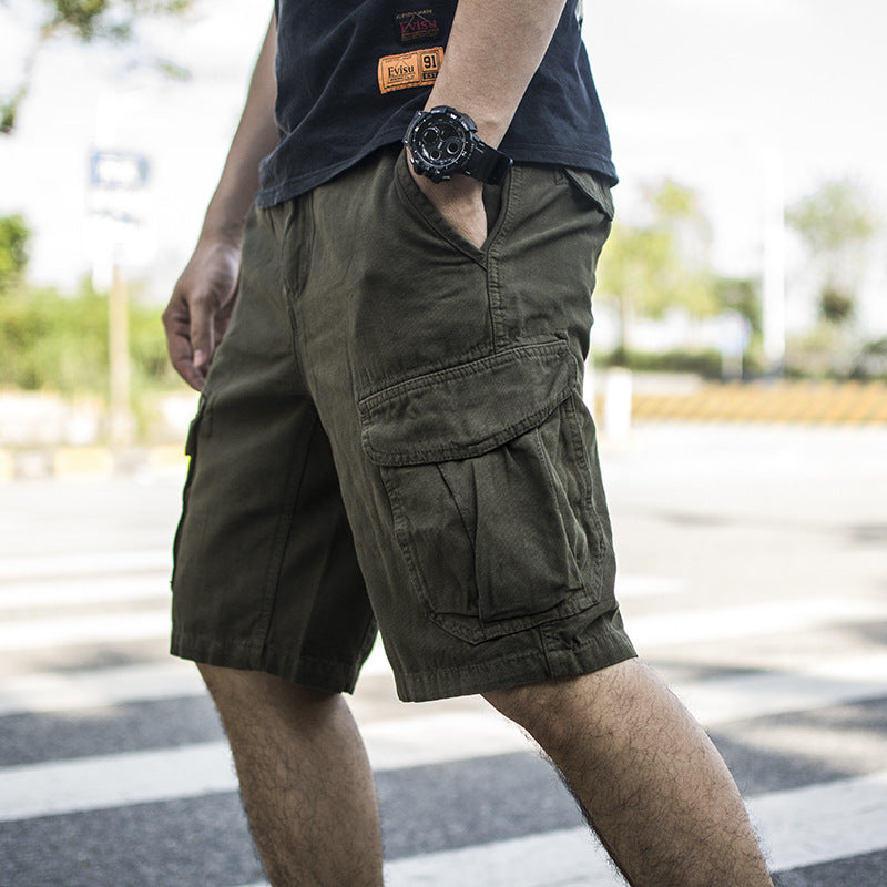 Men's Multi-Pocket Cargo Shorts Loose Fit Casual Mid-Length