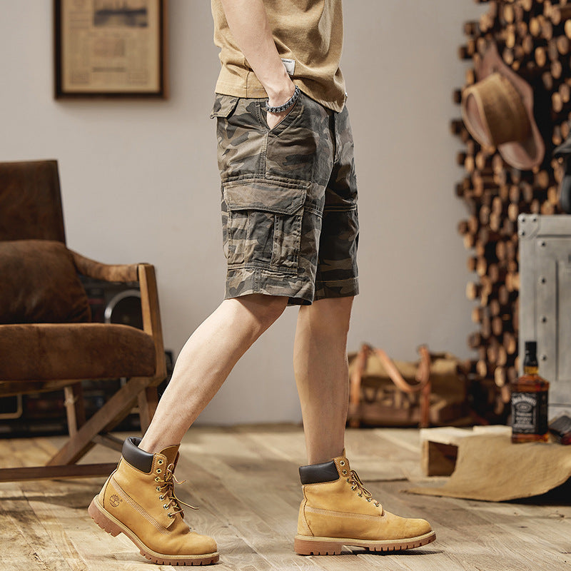 Men's Retro Camouflage Cargo Shorts Loose Straight Workwear