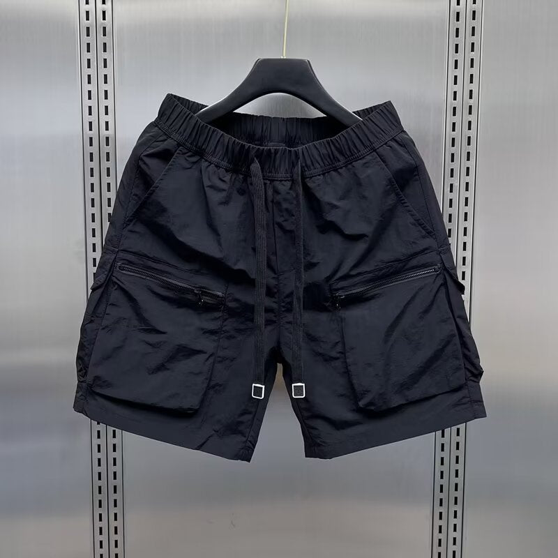 Men's Quick-Dry Cargo Shorts Multi-Pocket Straight Fit Casual in Black