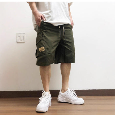 Men's Drawstring Cargo Shorts Loose Fit Multi-Pocket Casual in Green