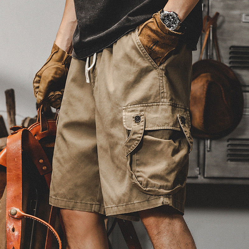 Men's Retro Cargo Shorts Loose Fit Casual Summer Workwear in Khaki