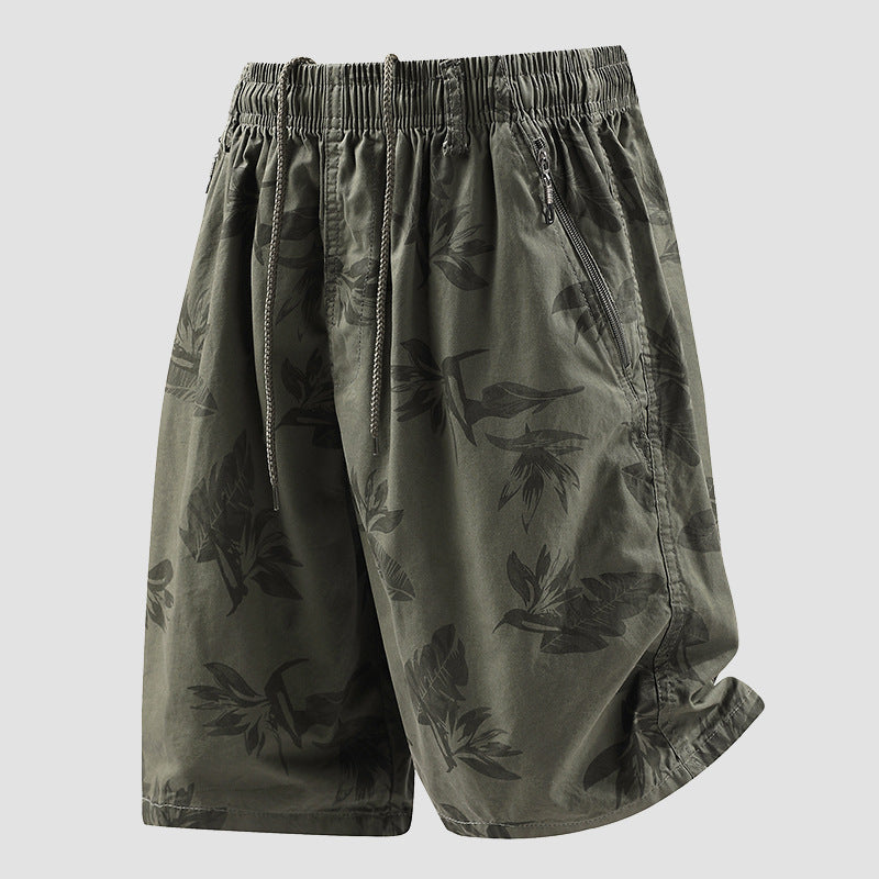 Men's Cotton Floral Beach Shorts Loose Fit Vacation Style in Black And Blue